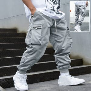 Men's Cargo Pants Casual Streetwear Hip-Hop Multi-Pocket Drawstring Trousers