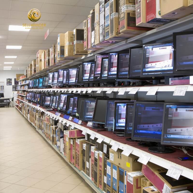 Satisfied shoppers exploring modern electronic products